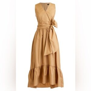J. Crew Faux Wrap Cotton Poplin Midi Dress Bow Belt‎ Ruffle Hem 4